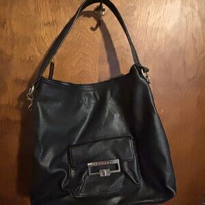 Tahari Black Pebbled Leather Hobo Shoulder Bag